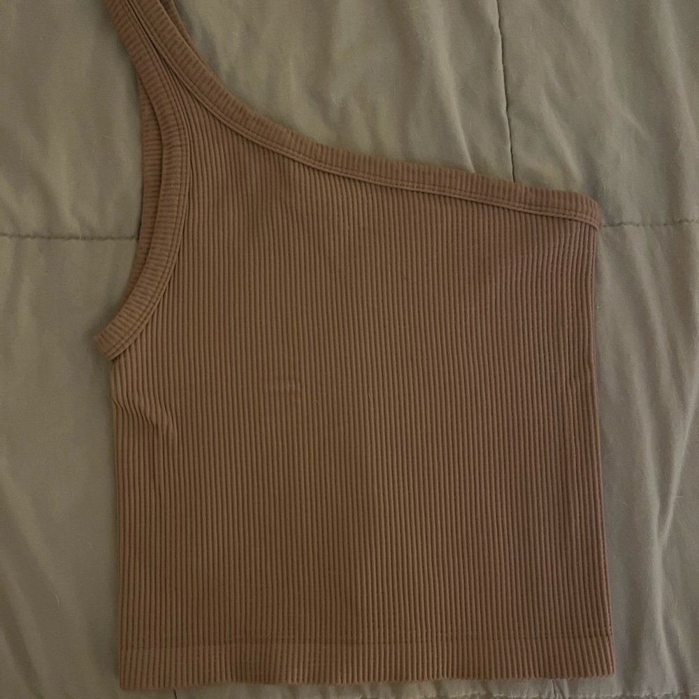 Nikibiki Brown Asymmetrical Ribbed Crop Tank